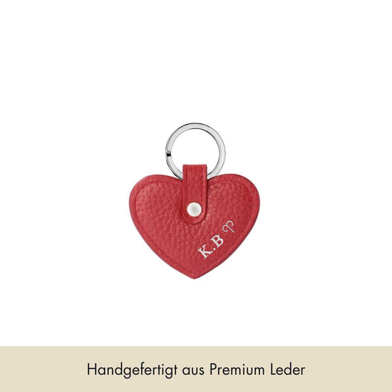Schlüsselanhänger Herz genarbtes Leder | Scarlet & Silber