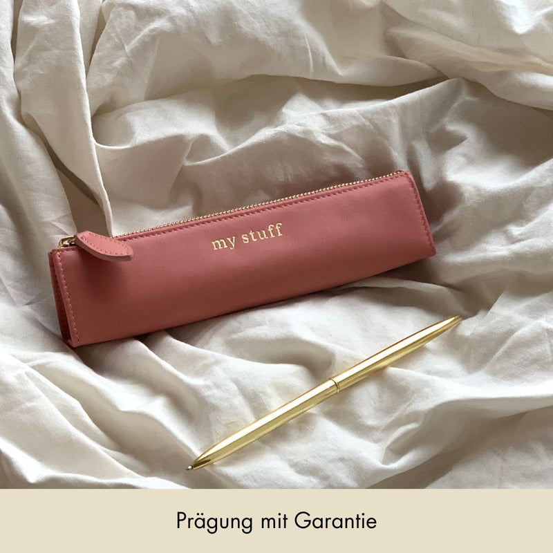 Mäppchen für Stifte aus Leder zum Schulbeginn als Geschenk mit Prägung von Monogramm - Misty Rose & Gold | MERSOR