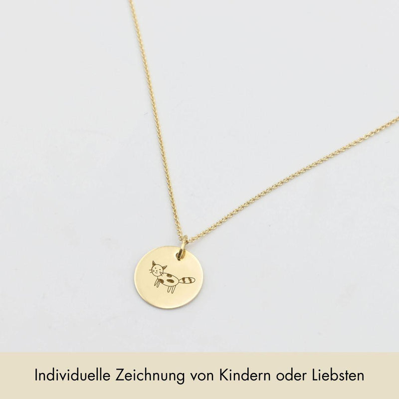Personalised engraving pendant real gold | Drawing
