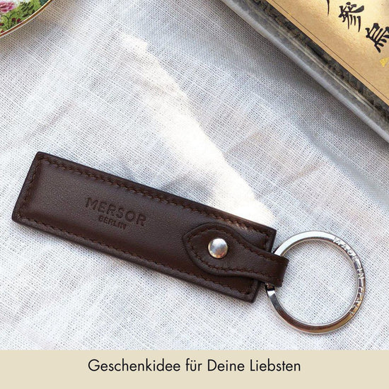 Keycharm Classic Grained Leather | Brown & Silver
