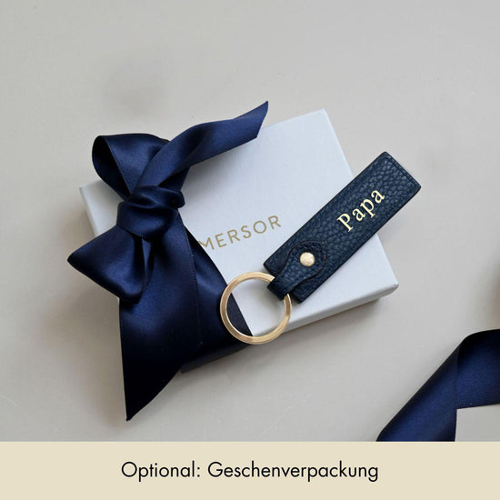 Keycharm Classic Grained Leather | Night Blue & Gold