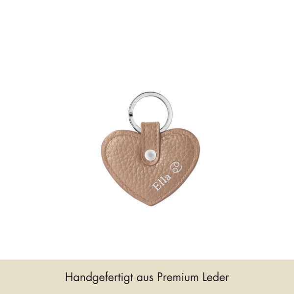 Keycharm Heart Grained Leather | Beige & Silver