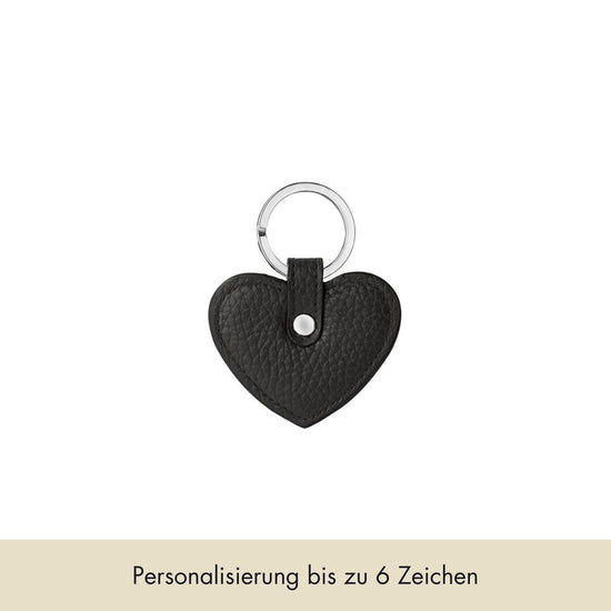 Schlüsselanhänger Herz genarbtes Leder | Schwarz & Silber