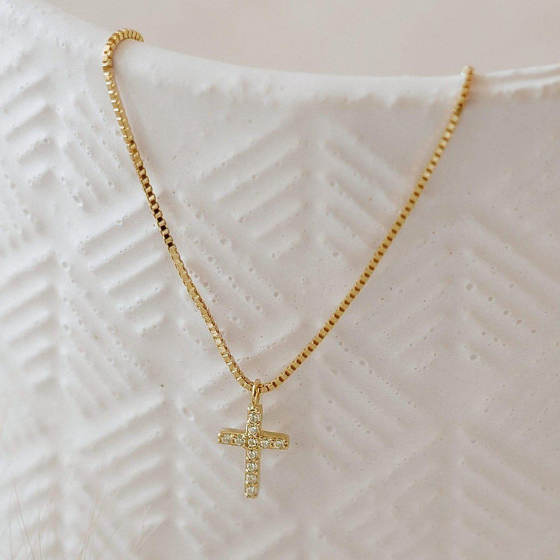 Zirkonia Cross Necklace | Gold