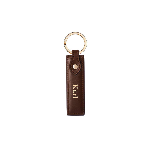 Schlüsselanhänger Classic Glattleder | Braun & Gold - personalisiert mit Namen | MERSOR