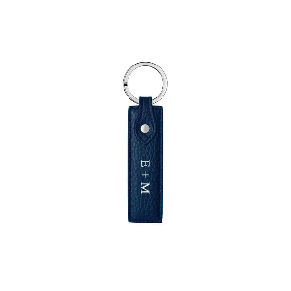 Schlüsselanhänger Classic genarbtes Leder | Nachtblau & Silber - personalisiert mit Namen | MERSOR