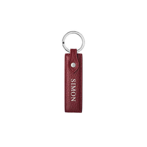 Schlüsselanhänger Classic genarbtes Leder | Dunkelrot & Silber - personalisiert mit Namen | MERSOR