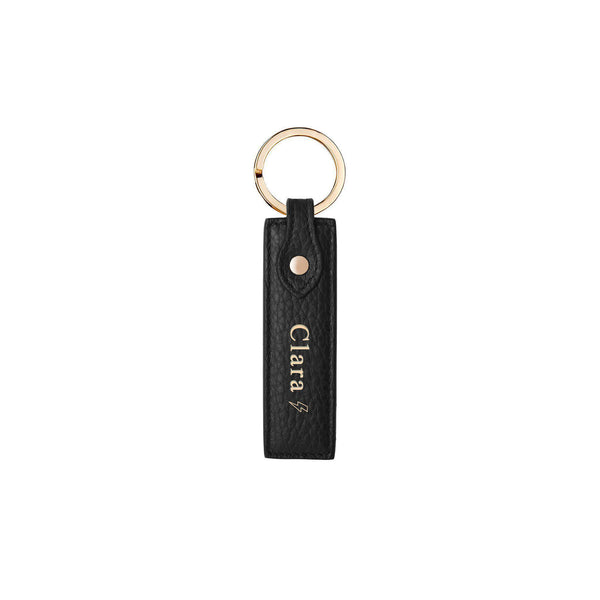 Schlüsselanhänger Classic genarbtes Leder | Schwarz & Gold - personalisiert mit Namen | MERSOR